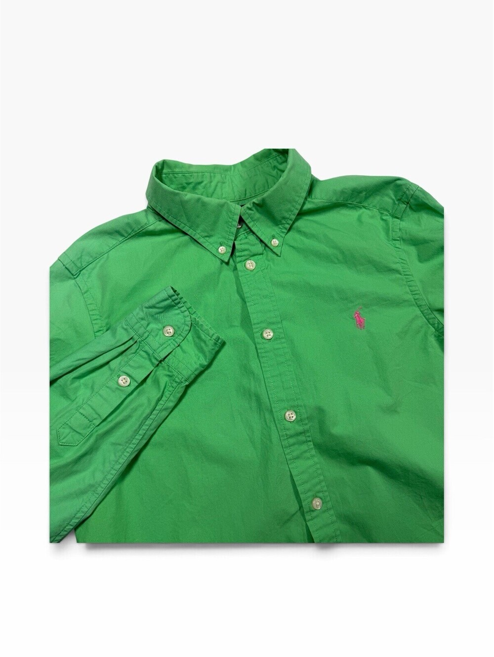 Ralph Lauren Women's Green Long Sleeve Button-Up Shirt, Size Large